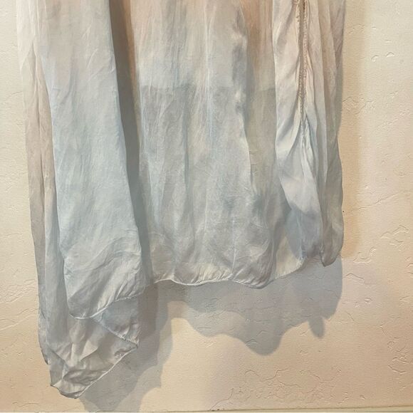 Boho Tie-Dye Maxi Dress MED – Crochet Yoke Sleeveless Flowy Festival Dress Silk - Picture 3 of 9